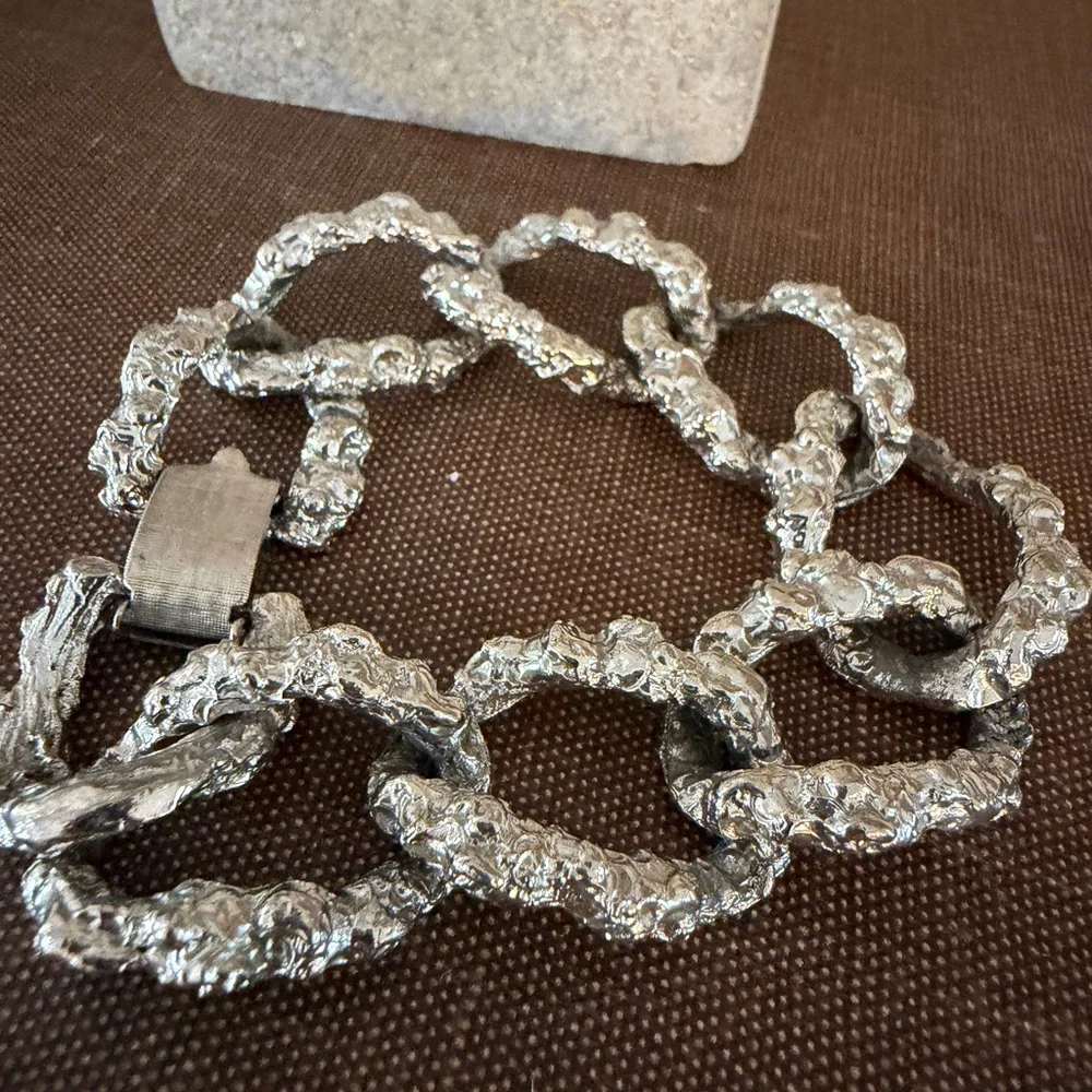 Vintage‎ Modernist Brutalist Chain Bracelet Silver Tone